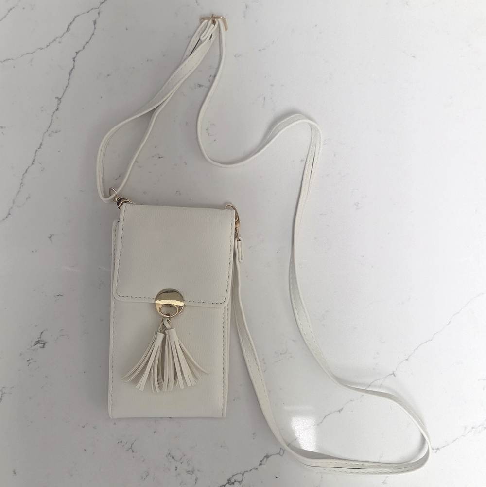 Stylish Cream Crossbody Bag with Tassel